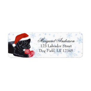 Black Labrador Puppy Christmas Blue Snowflake Label