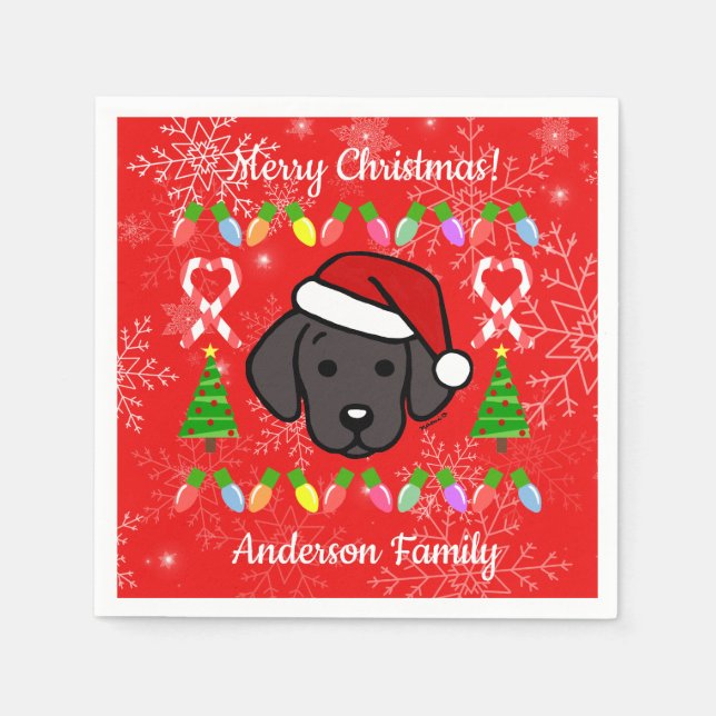 Black Labrador Puppy Christmas Pattern Napkins (Front)