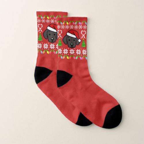 Black Labrador Puppy Christmas Pattern Red Socks