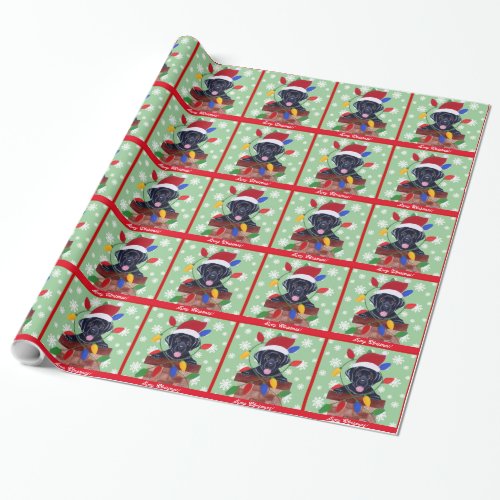 Black Labrador Puppy Christmas Santa Wrapping Paper