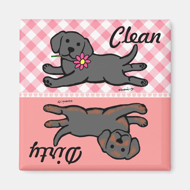 Black Labrador Puppy Clean / Dirty Dishwasher Magnet (Front)