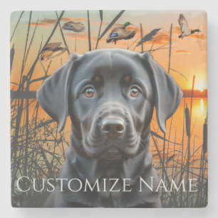 Black Labrador Puppy, Customized Wedding Gift Stone Coaster