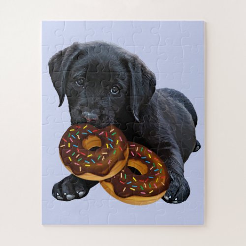 Black Labrador Puppy Dog and Donuts Jigsaw Puzzle