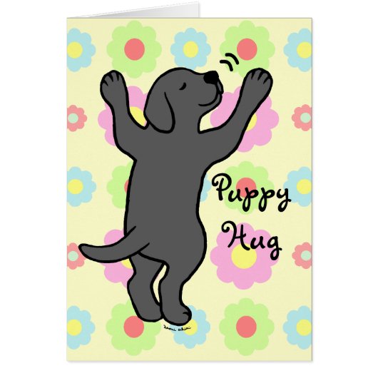 Black Labrador Puppy Hug Cartoon Floral (Front)