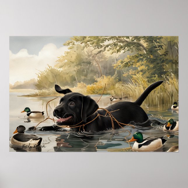 Black Labrador Puppy, Labrador Hunting Poster (Front)