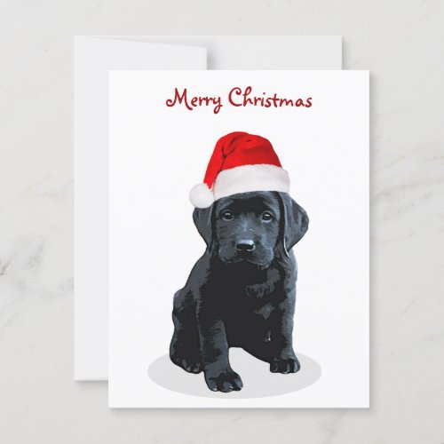 Black Labrador Puppy  Merry Christmas Santa Dog Holiday Card