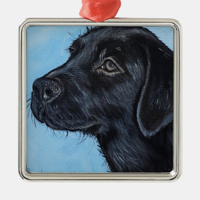 Black Labrador Puppy Painting Metal Ornament (Front)