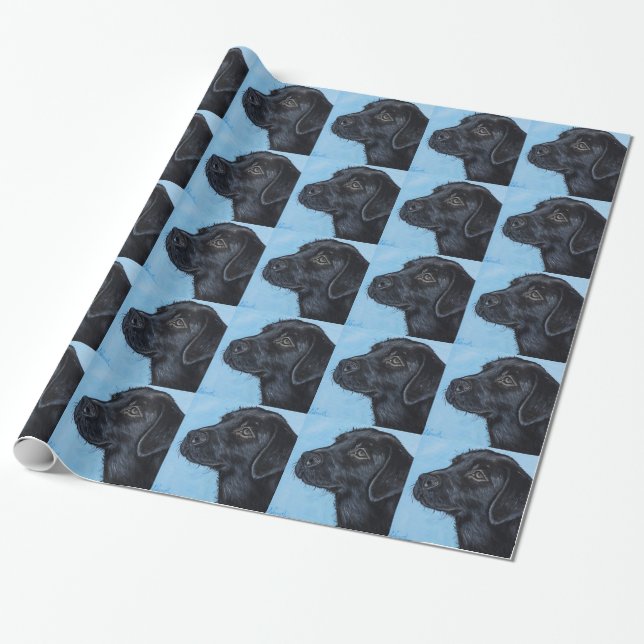 Black Labrador Puppy Painting Wrapping Paper (Unrolled)