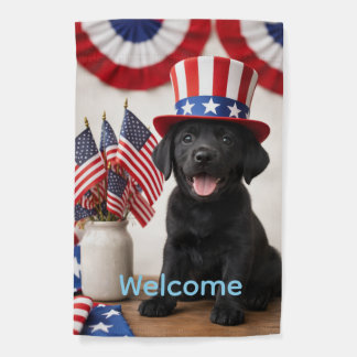 Black Labrador Puppy Patriotic Summer Party Garden Flag