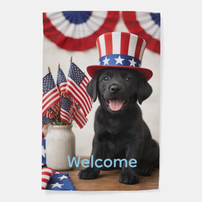 Black Labrador Puppy Patriotic Summer Party Garden Flag (Front)