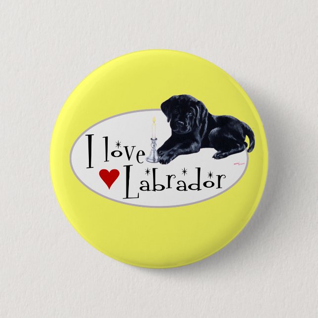 Black Labrador Puppy Pinback Button (Front)