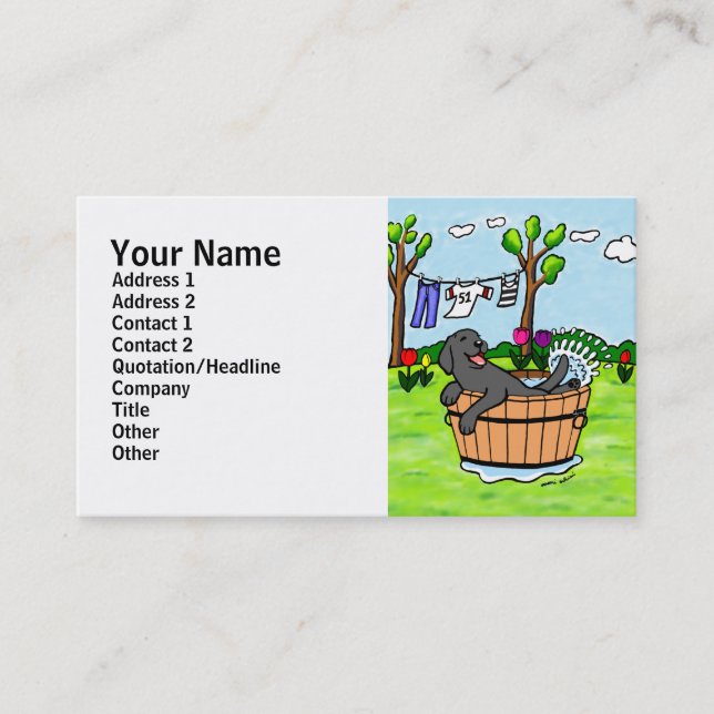 Black Labrador Puppy Pool Cartoon Business Card (Front)