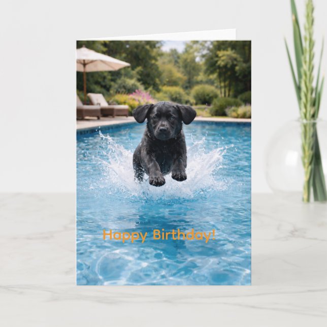 Black Labrador Puppy Pool Plunge | Cute Summer  Card (Front)