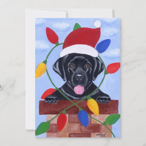 Black Labrador Puppy Santa Christmas Invitation