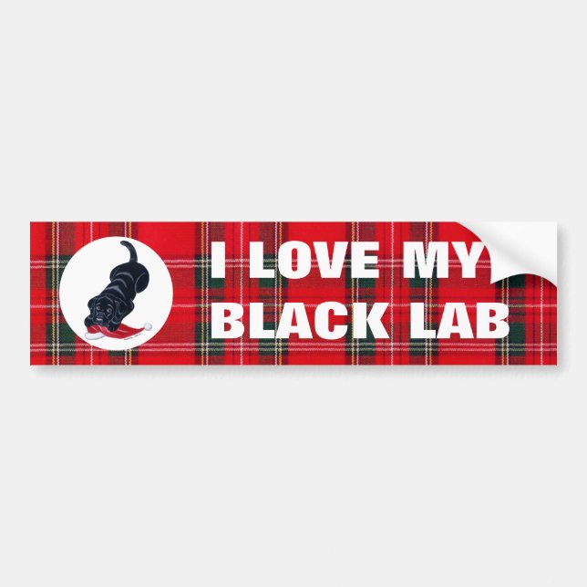 Black Labrador Puppy & Santa Hat Christmas Bumper Sticker (Front)