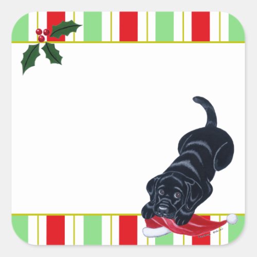 Black Labrador Puppy  Santa Hat Gift Label