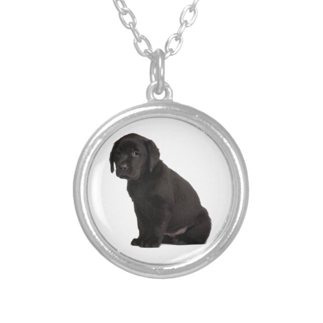 Black Labrador Puppy Silver Plated Necklace (Front)