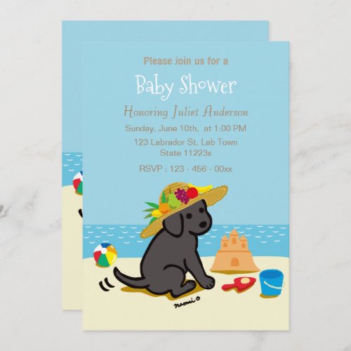 Black Labrador Puppy Straw Hat Baby Shower Invitation