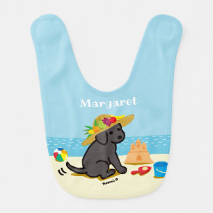 Black Labrador Puppy Straw Hat Cartoon Baby Bib