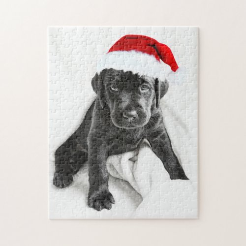 Black labrador puppy with Christmas hat Jigsaw Puzzle