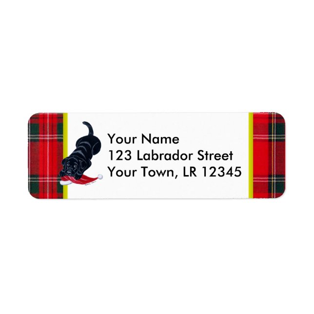 Black Labrador Puppy with Santa Hat Christmas Label (Front)