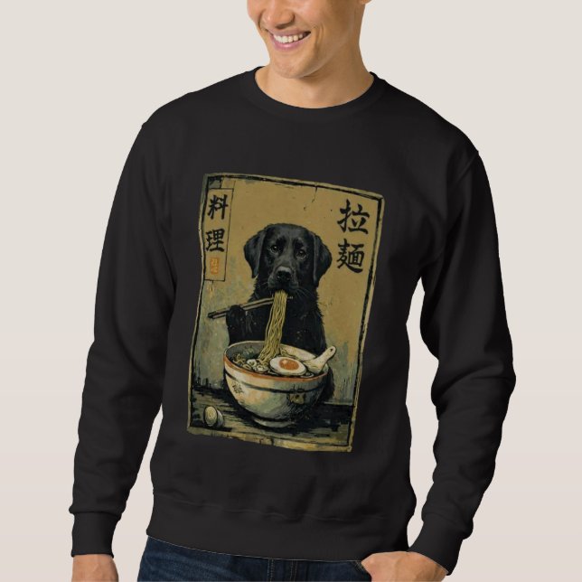 Black Labrador Ramen Noodles Japanese Anime Foodie Sweatshirt (Front)