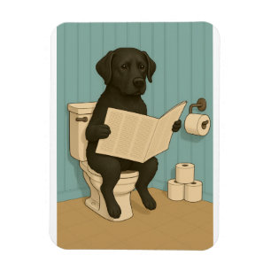 Black Labrador Reading Newspaper on Toilet Magnet