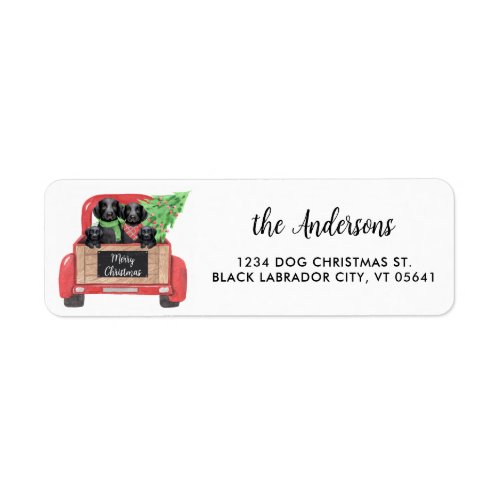 Black Labrador Red Christmas Truck Return Address  Label