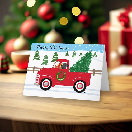 Black Labrador Red Truck Christmas Holiday Card