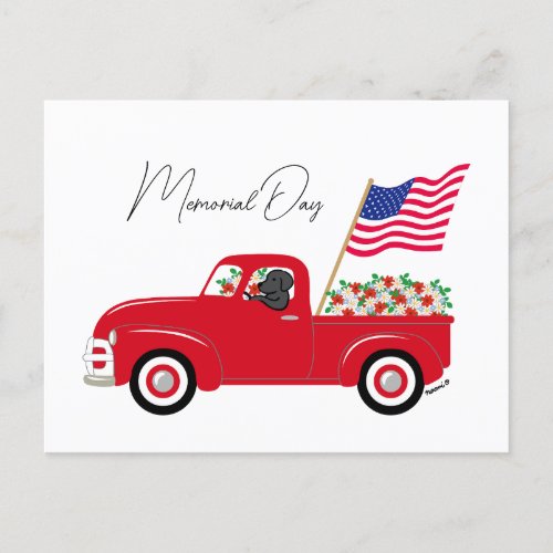 Black Labrador Red Truck Memorial Day Postcard