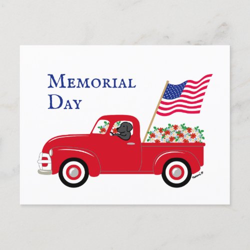 Black Labrador Red Truck Memorial Day Postcard