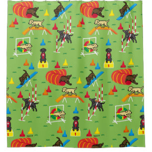 Black Labrador Retriever Agility Pattern Shower Curtain
