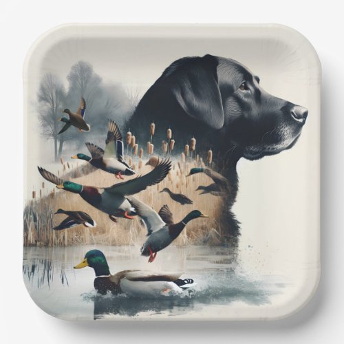 Black Labrador Retriever and Ducks Paper Plates