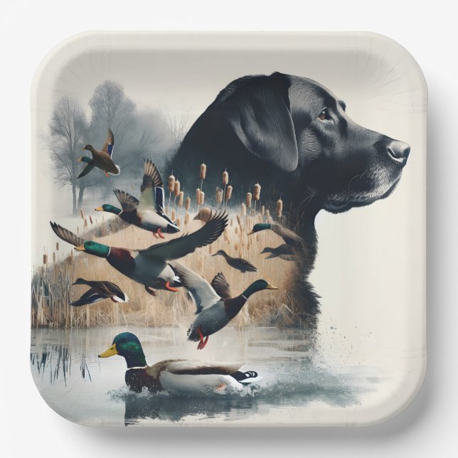 Black Labrador Retriever and Ducks Paper Plates (Front)