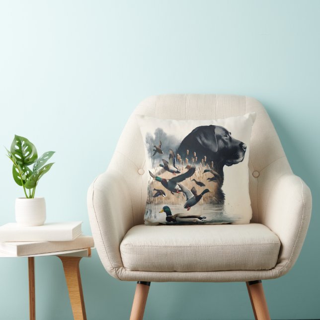 Black Labrador Retriever and Ducks Throw Pillow (Chair)