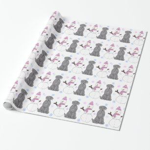 Black Labrador Retriever And Snowman Wrapping Paper