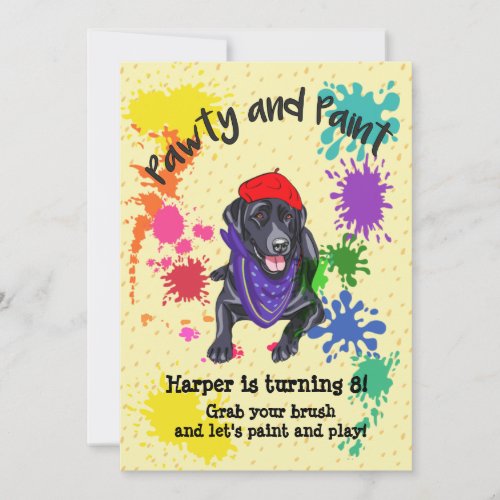 Black Labrador Retriever Art Birthday Party Invite
