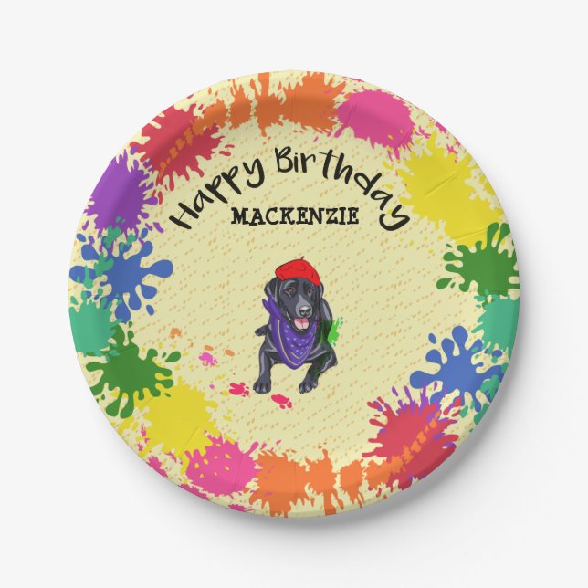 Black Labrador Retriever Art Birthday Party     Paper Plates (Front)