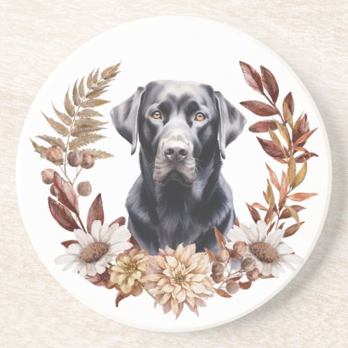 Black Labrador Retriever Autumn Wreath Coaster