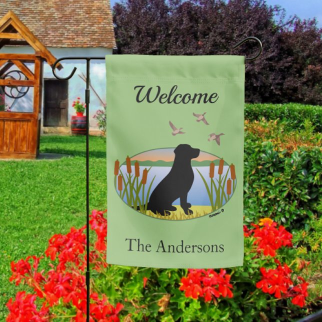 Black Labrador Retriever Bird Dog Garden Flag (Personalized Black Labrador Retriever Bird Dog Design Garden Flag for Black Labrador Owners.)