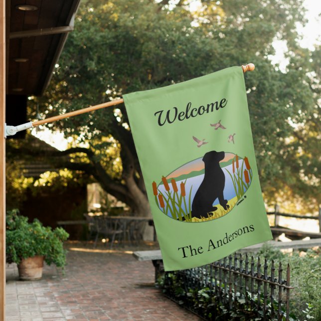 Black Labrador Retriever Bird Dog House Flag (In SItu)