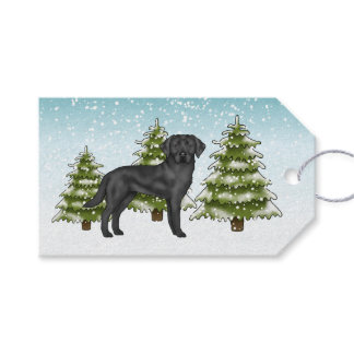 Black Labrador Retriever Blue Snowy Winter Forest Gift Tags