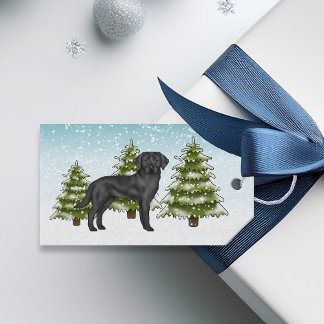 Black Labrador Retriever Blue Snowy Winter Forest Gift Tags