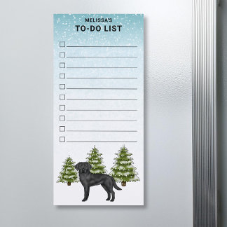 Black Labrador Retriever Blue Winter To-Do List Magnetic Notepad