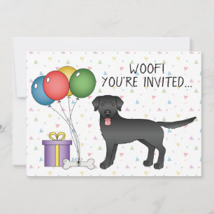 Black Labrador Retriever Cartoon Dog - Birthday Invitation