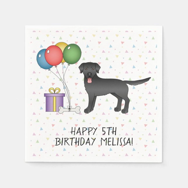 Black Labrador Retriever Cartoon Dog - Birthday Napkins (Front)