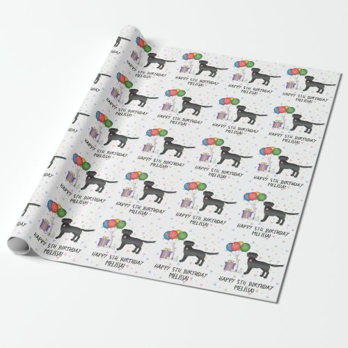 Black Labrador Retriever Cartoon Dog _ Birthday Wrapping Paper