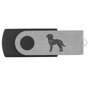 Black Labrador Retriever Cartoon Dog Drawing Gray Flash Drive