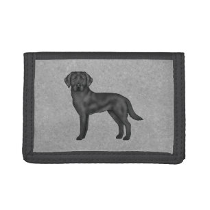 Black Labrador Retriever Cartoon Dog Drawing Gray Tri-fold Wallet