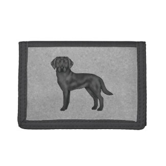 Black Labrador Retriever Cartoon Dog Drawing Gray Trifold Wallet